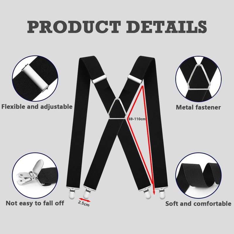 WOXVM Mens Suspenders Adjustable Braces with 4 Strong Metal Clips Elastic X Back Heavy Duty Suspender for Men and Women - Image 3